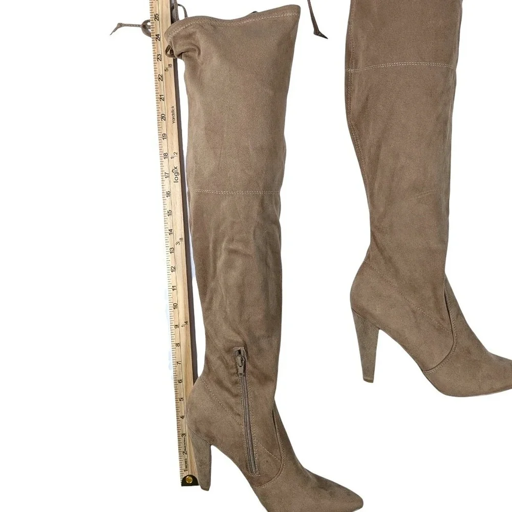 French Connection Jordan Over The Knee Boots Tan Vegan Suede Thigh High 7.5